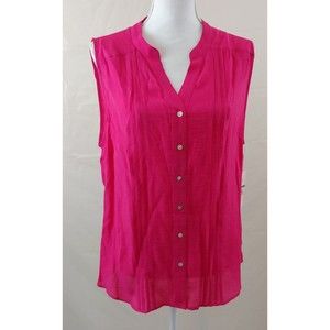Nanette Lepore Womens Top XL Sleeveless Button Front V Neck Pink Blouse Rayon